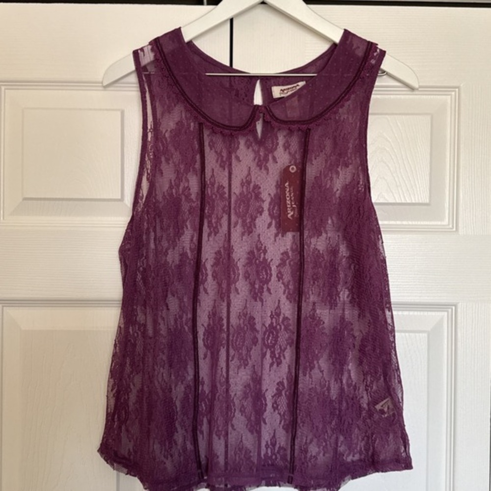 Vintage Arizona Jean Co Babydoll Lace Trim Top Purple Sheer Size XL Y2K Dainty‎
